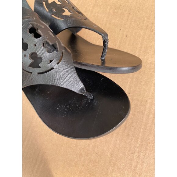 Tory Burch Black Zoey Wedge Sandals Size 6 Leather Ankle Strap Quiet Luxury - Picture 9 of 16